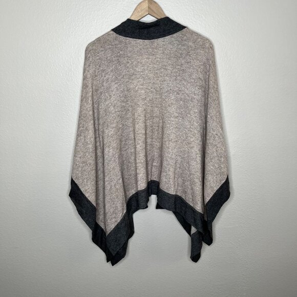Himalaya Handmade Cashmere Poncho Cardigan Contrast Shawl Gray Open Front - Picture 6 of 6
